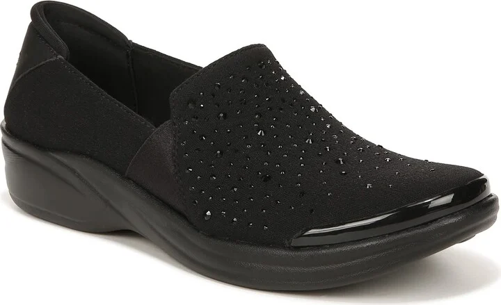 LifeStride Womens Poppyfield Slip On Rhinestone Loafers Black 6.5 M