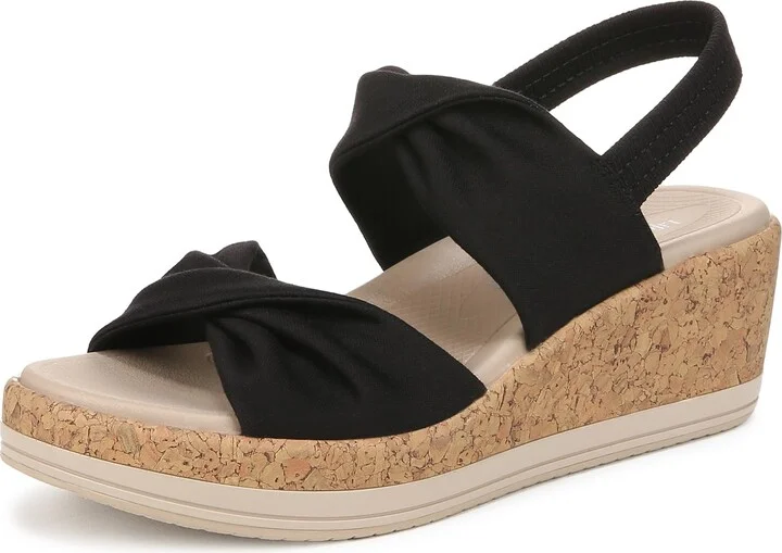 LifeStride Women's Riley Wedge Sandal Black Linen 6.5 M