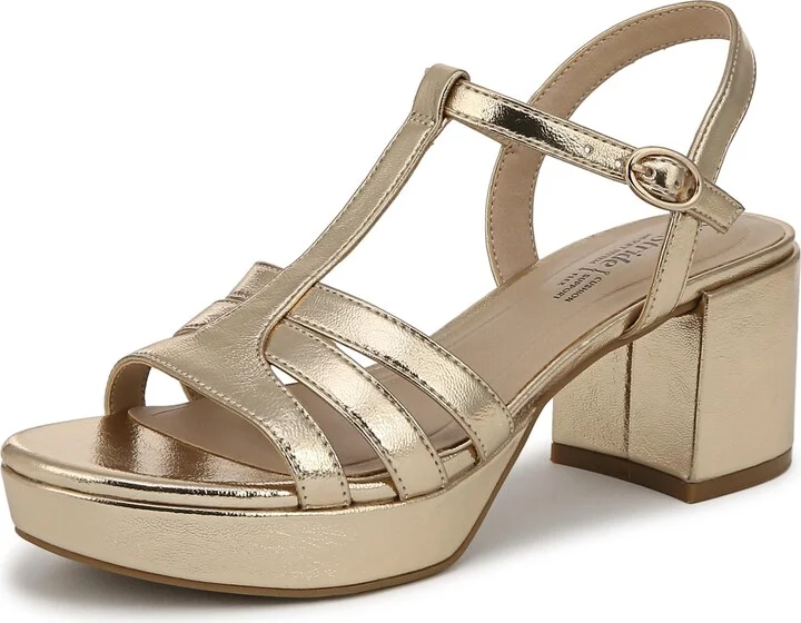 LifeStride Womens Rio Heeled Sandal Platino Gold Faux Leather 10 W