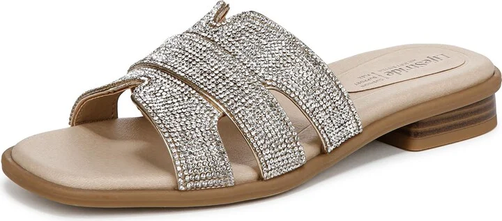 LifeStride Womens Royalty Bling Slide Sandal Gold Metallic 11 W