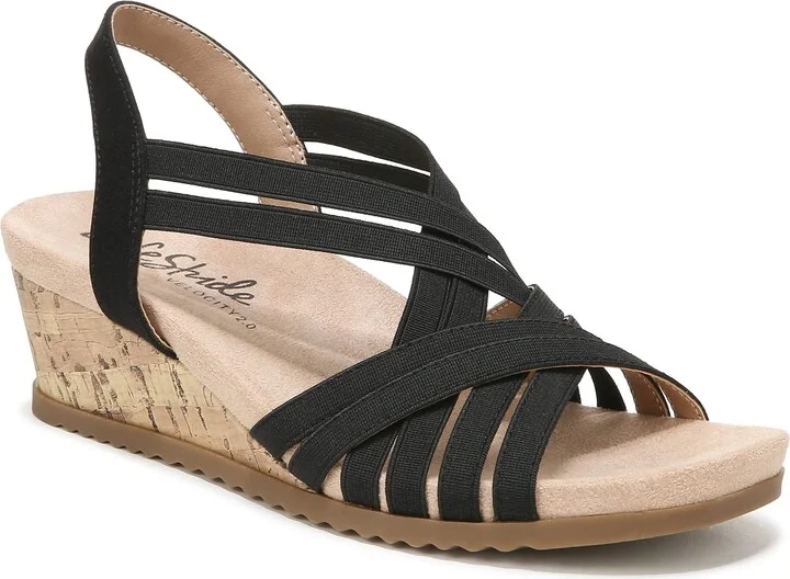 LifeStride Womens Stellar Strappy Cork Wedge Sandals Black 7 W