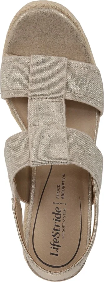LifeStride Women's Tallulah Espadrille Wedge Sandals - Gold Fabric/Faux Leather - Image 4