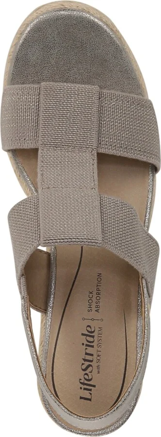 LifeStride Women's Tallulah Espadrille Wedge Sandals - Gold Fabric/Faux Leather - Image 8