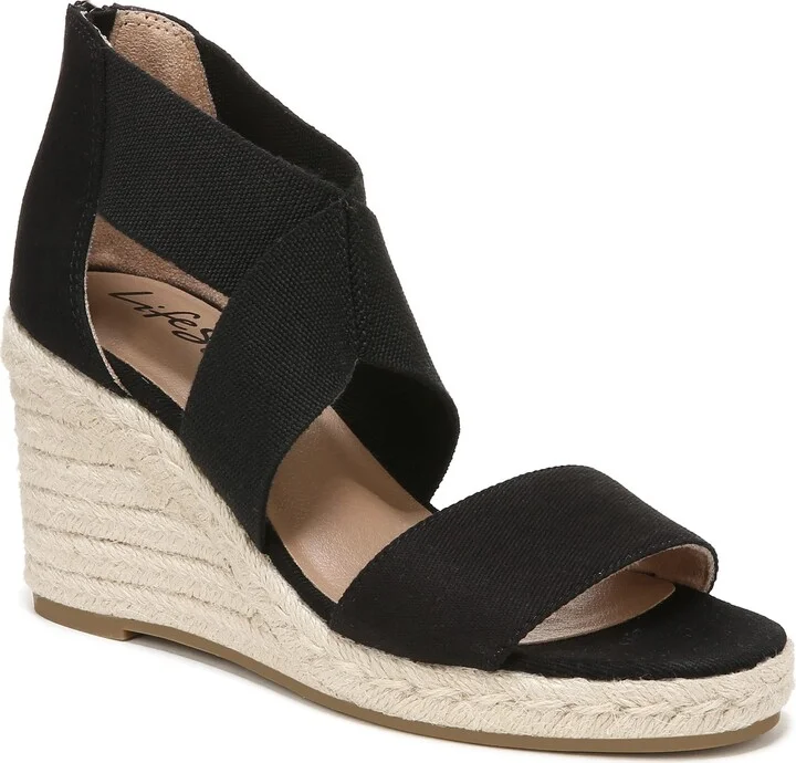 LifeStride Womens Thrive Strappy Espadrille Wedge Sandals Black 9 W