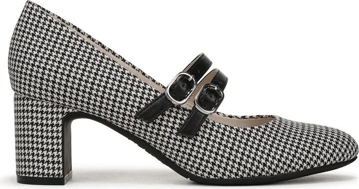 LifeStride Women's True Almond Toe Block Heel Mary Jane Pumps - Black/White Houndstooth Fabric - Image 2