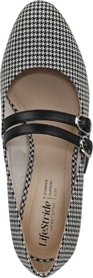 LifeStride Women's True Almond Toe Block Heel Mary Jane Pumps - Black/White Houndstooth Fabric - Image 4