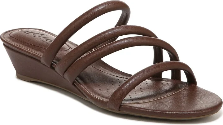 LifeStride Womens Yours Truly Strappy Wedge Sandals Dark Tan 7 W