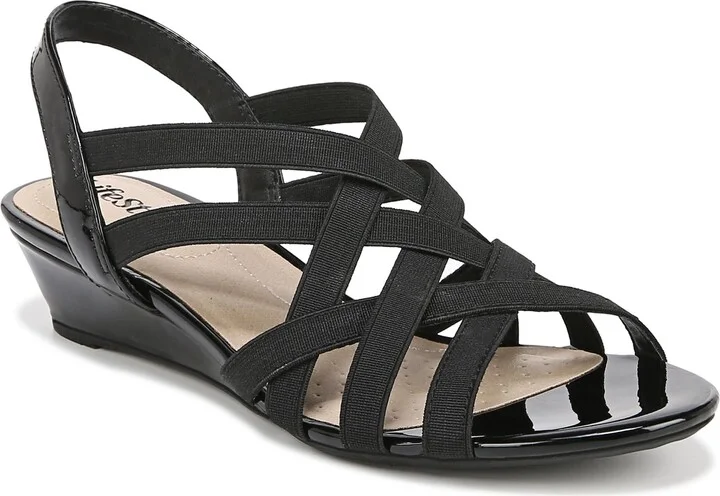 LifeStride Womens Yung Strappy Wedge Sandals Black 7.5 W