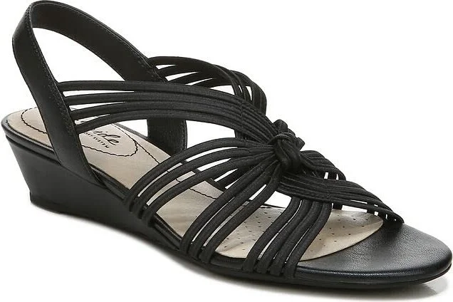 LifeStride Womens Yvette Strappy Wedge Sandal Black 5.5 M