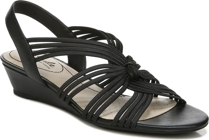 LifeStride Womens Yvette Strappy Wedge Sandal Black 6.5 M