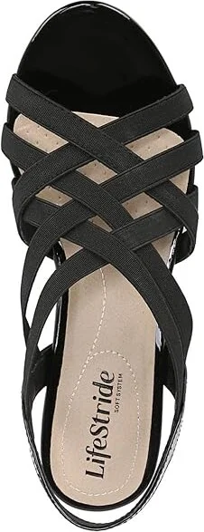 LifeStride Yung Strappy Wedge Sandals Women's Sandals Black : 10 W (C), Leather - Image 2