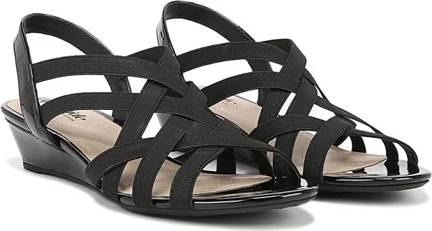 LifeStride Yung Strappy Wedge Sandals Women's Sandals Black : 10 W (C), Leather