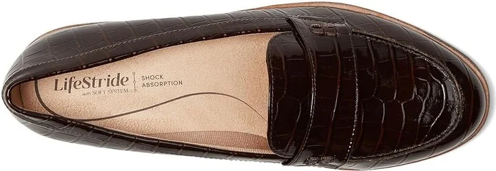 LifeStride Zee Loafer/Moc Shoes Women's Flat Shoes Dark Chocolate Croco : 8 W (C), Faux Leather - Image 2