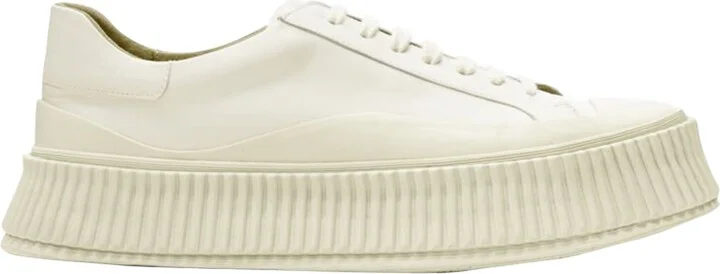 Light Beige Leather Chunky Rubber Platform Sole Sneaker