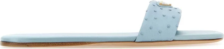 Light Blue Leather Slippers