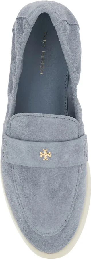 Light Blue Loafers With Logo Plaque On The Front And Slip-on Design In Suede Woman - Image 4
