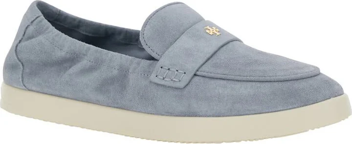 Light Blue Loafers With Logo Plaque On The Front And Slip-On Design In Suede Woman - Image 2