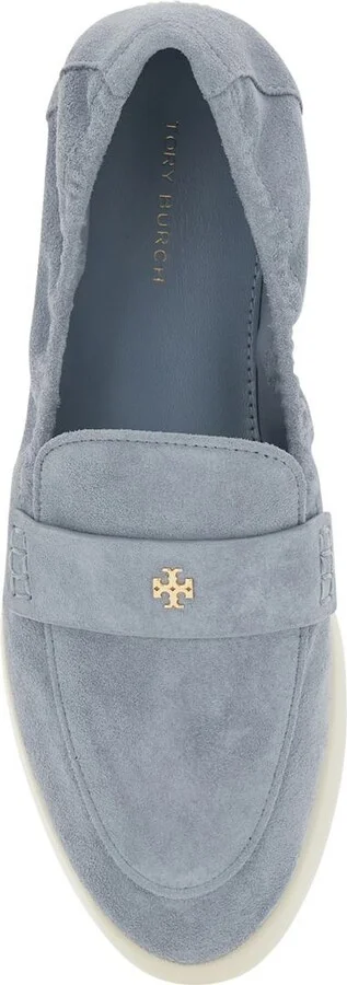 Light Blue Loafers With Logo Plaque On The Front And Slip-On Design In Suede Woman - Image 4