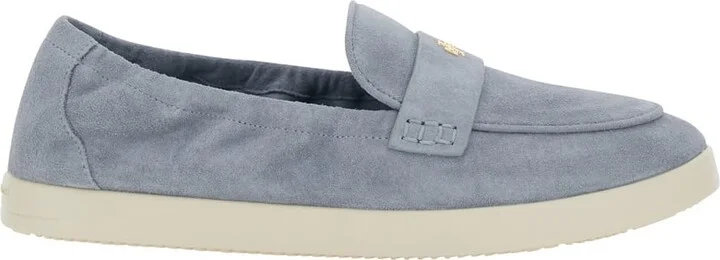 Light Blue Loafers With Logo Plaque On The Front And Slip-on Design In Suede Woman