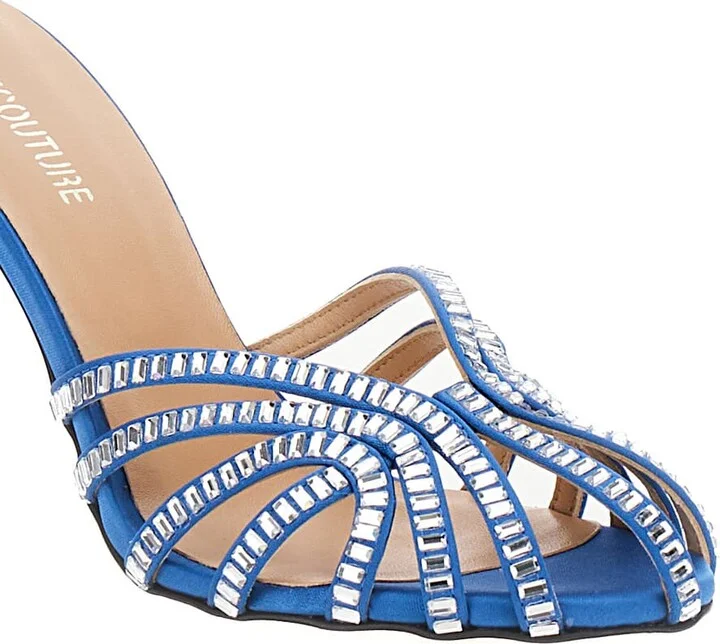 Light Blue Sandals With Baguette Rhinestones In Satin Woman - Image 4