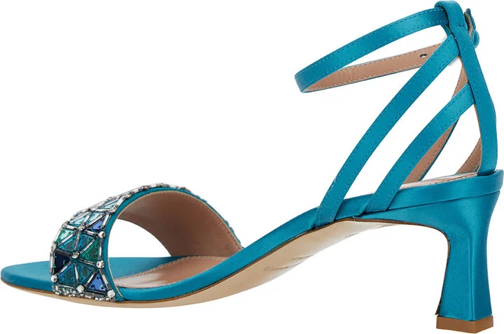 Light Blue Sandals With Mirror-like Details In Leather Woman - Image 3