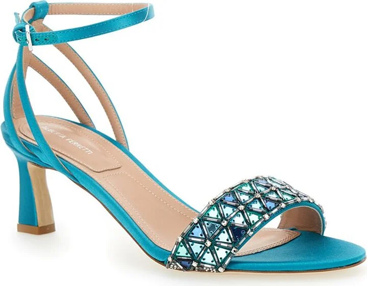 Light Blue Sandals With Mirror-Like Details In Leather Woman - Image 2