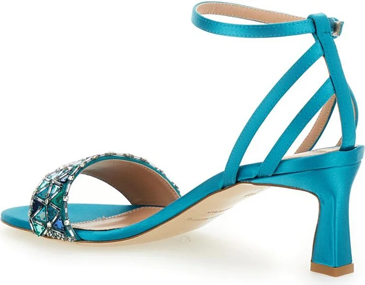 Light Blue Sandals With Mirror-Like Details In Leather Woman - Image 3