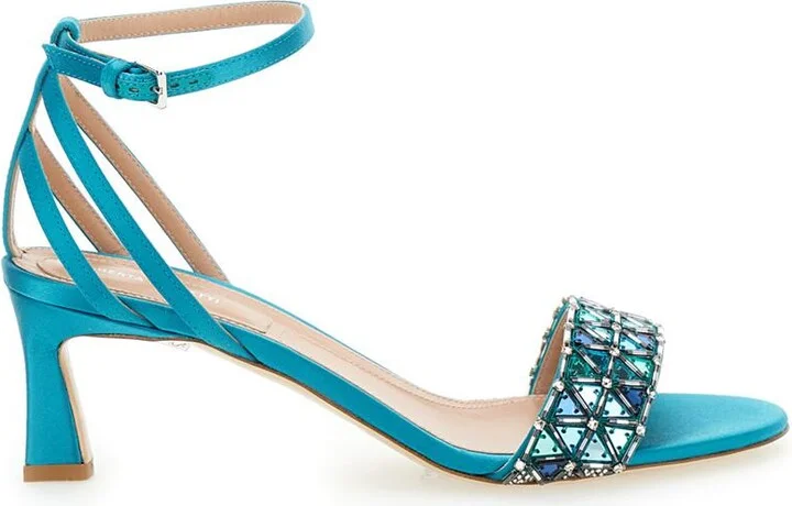 Light Blue Sandals With Mirror-Like Details In Leather Woman