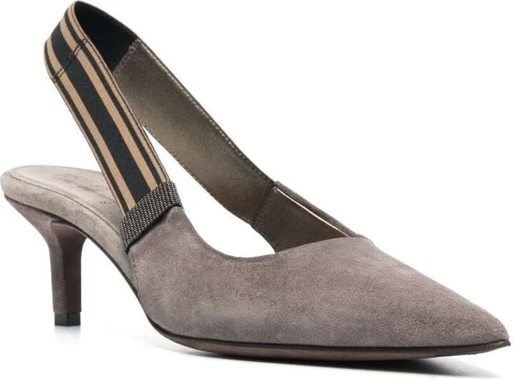 Light Grey Pointed Toe Suede Pumps In Leather Woman - Image 2