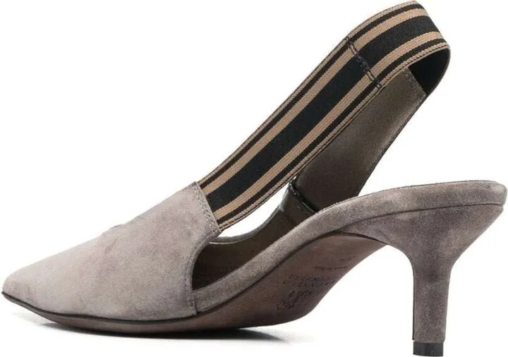 Light Grey Pointed Toe Suede Pumps In Leather Woman - Image 3