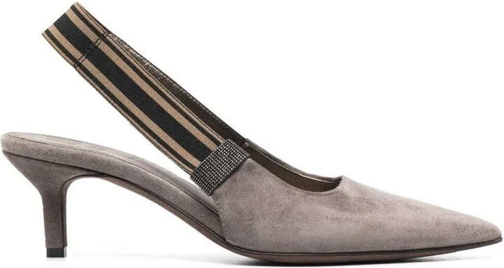 Light Grey Pointed Toe Suede Pumps In Leather Woman