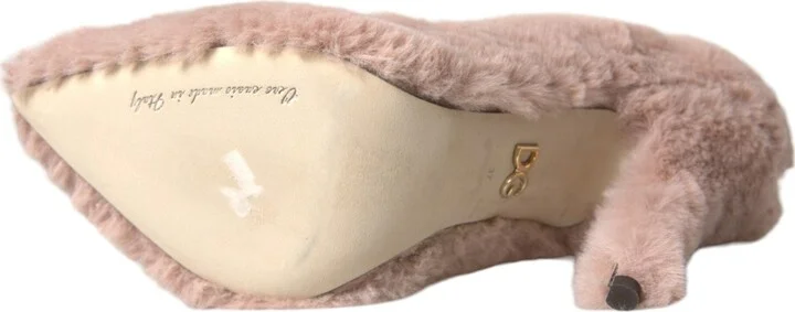 Light Pink Faux Fur Heels Pumps Women's Shoes - Image 6