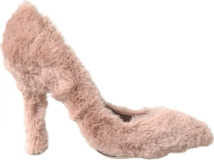 Light Pink Faux Fur Heels Pumps Women's Shoes