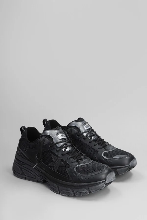 Light Star Sneakers In Black Leather And Fabric - Image 2