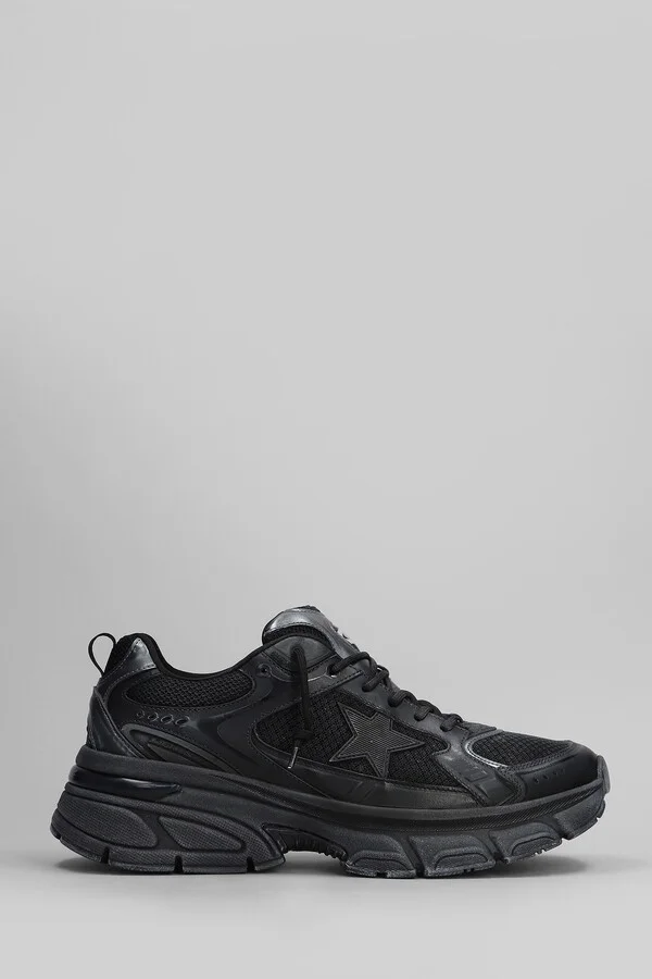 Light Star Sneakers In Black Leather And Fabric