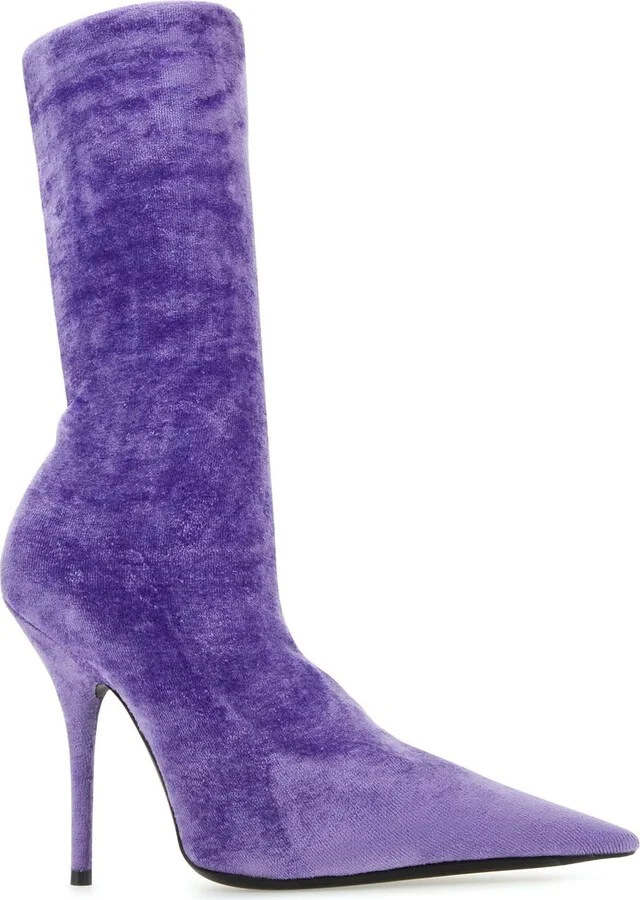 Lilac Velvet Knife Ankle Boots - Image 2