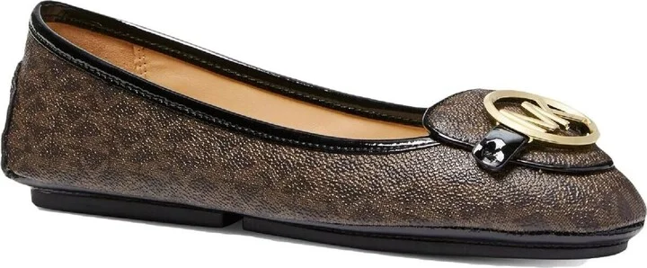 Lillie Flats Women Brown Faux Leather Mini MK Logo Moccasins FZP220 (Brown,8.5)