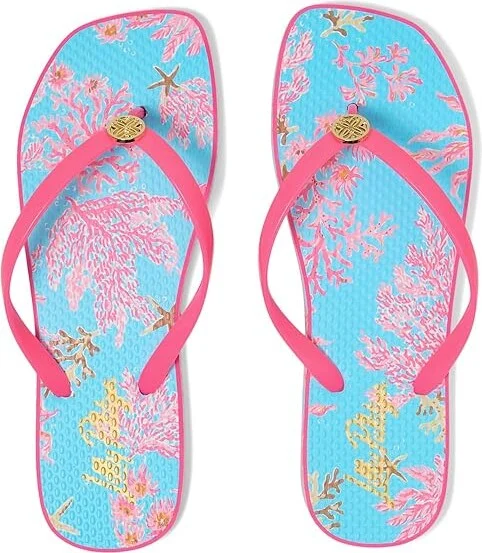 Lilly Pulitzer Sandsational Square Toe F Women's Sandals Royal Coral Shoe : 9-10 M, Rubber