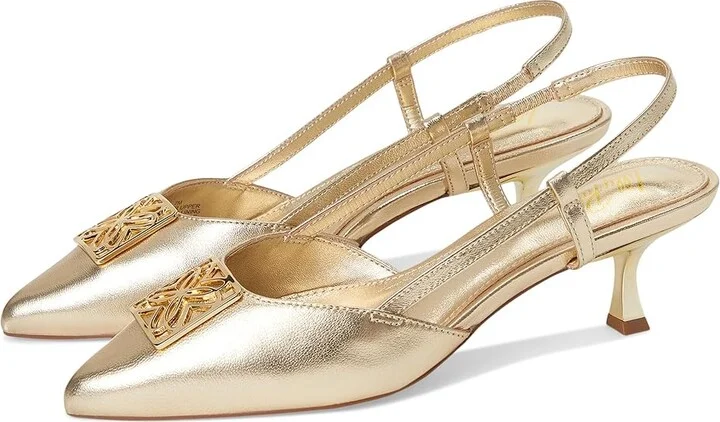 Lilly Pulitzer Schuyler Kitten Heel Slingback Women's Sandals Gold Metalic : 9 M, Leather