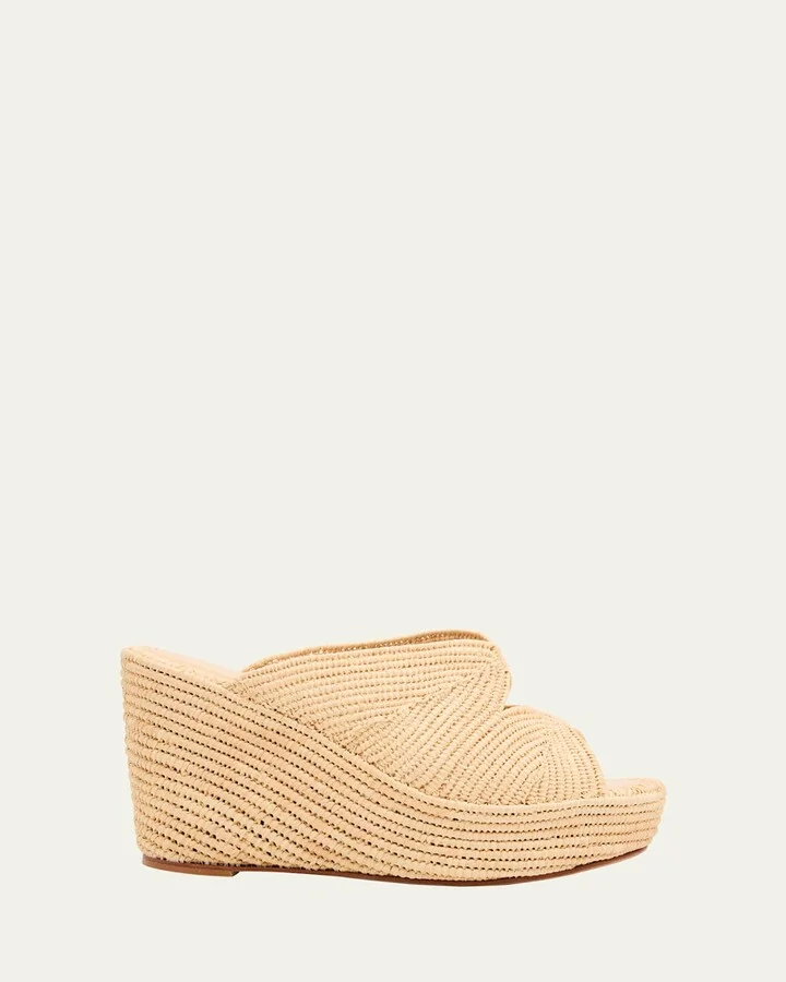 Lilou Raffia Platform Wedge Mules