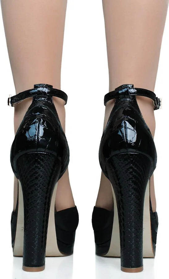 Lily Black Platform Block Heels - Image 4
