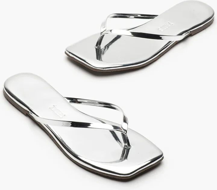 Lily Mirror Square Toe Flip Flops in Chrome - Image 2