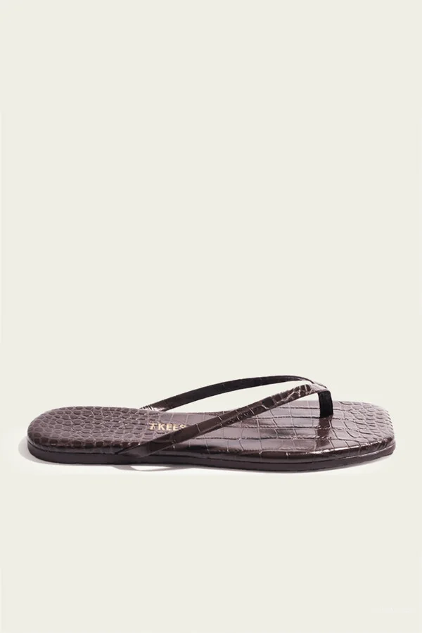 Lily Square Toe Croc Flip Flops in Carob