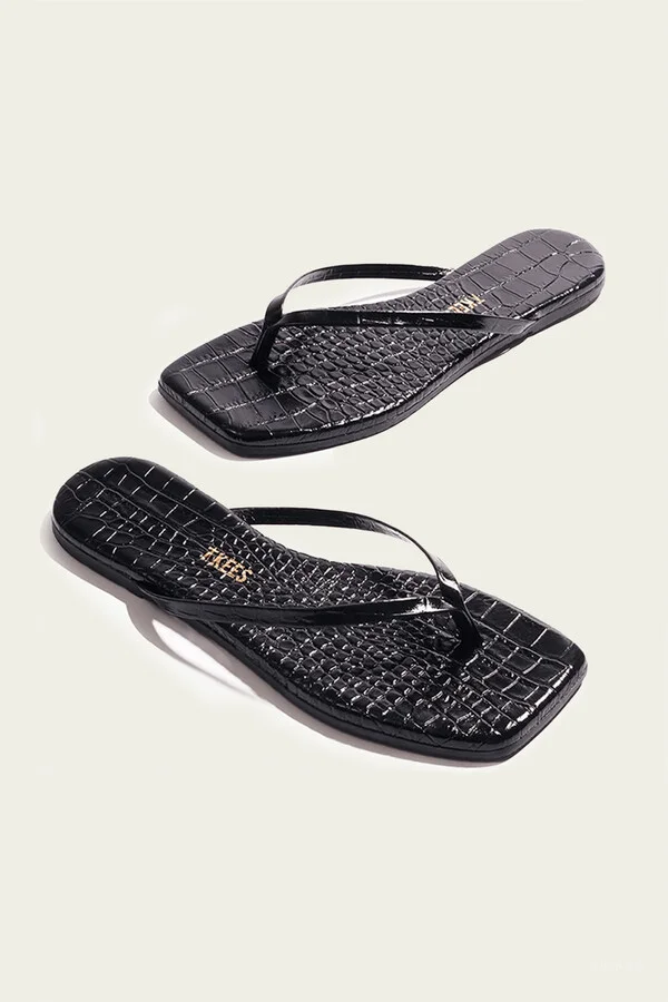 Lily Square Toe Croc Flip Flops in Sable - Image 2