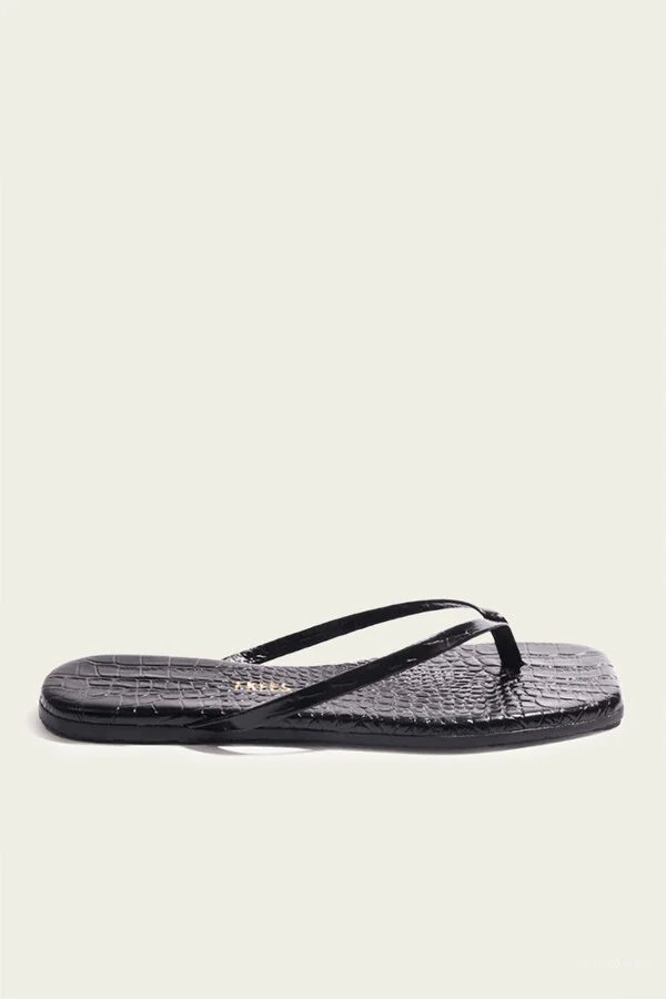 Lily Square Toe Croc Flip Flops in Sable