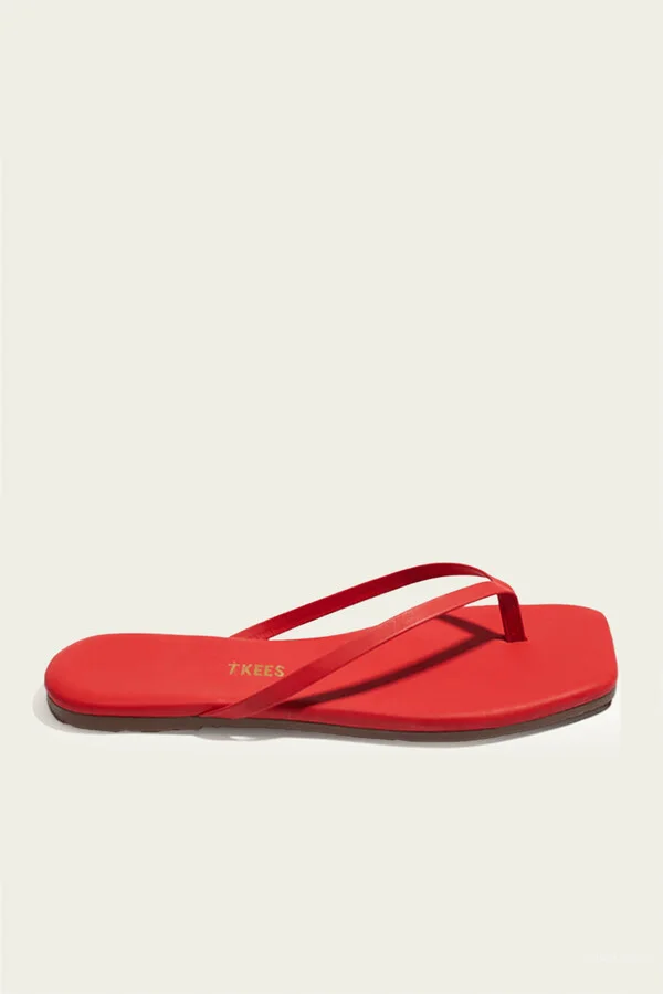 Lily Square Toe Flip Flops in Red