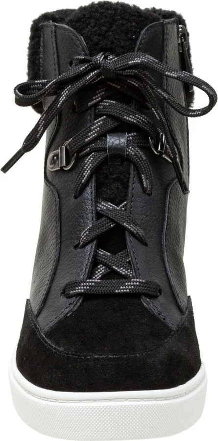 Linea Paolo Arden Faux Shearling Trimmed Wedge Sneakers - Nutmeg/ivory suede/fabric - Image 6