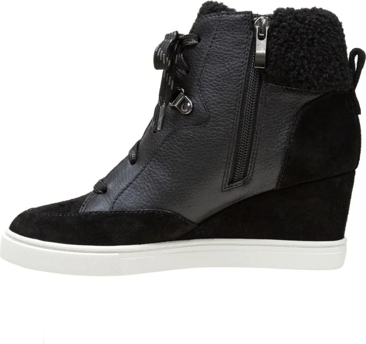 Linea Paolo Arden Faux Shearling Trimmed Wedge Sneakers - Nutmeg/ivory suede/fabric - Image 9