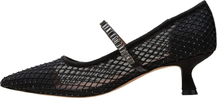 Linea Paolo Carmine Crystal Fishnet Mary Jane Pumps - Black mesh/microsuede - Image 6