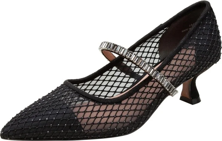 Linea Paolo Carmine Crystal Fishnet Mary Jane Pumps - Black mesh/microsuede